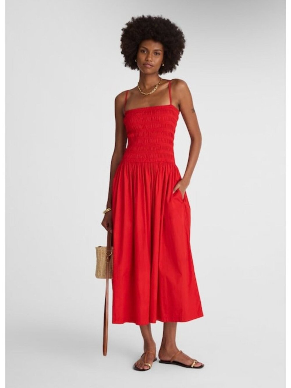 NWT Madewell Poplin Smocked Maxi Dress in Festival Red - Size: Large